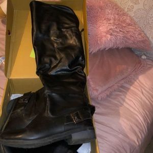 Black Leather Knee High Boots